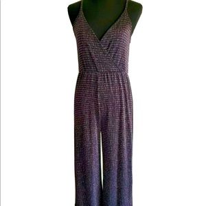 Wild Fable Strappy V Neck Disco Rainbow Black Soarkle Stripped Jumpsuit NWOT